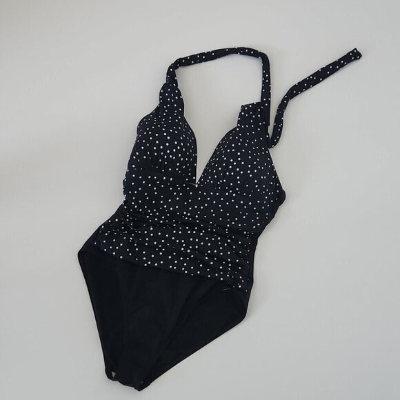 LA BLANCA | Polka dot swimsuit one piece black white sz 10 - Picture 2 of 7